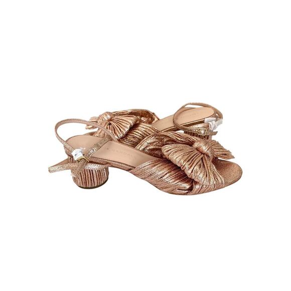 Loeffler Randall Dahlia Pleated Bow Knot Block Heel Sandal Metallic Rose Gold 7 - Picture 9 of 16